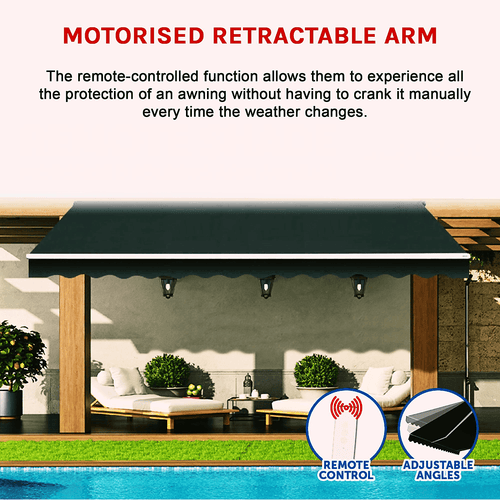 Automatic Retractable Awning 4x3m - Black Outdoor Wall Sunshade