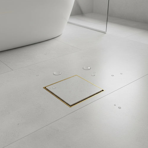 10 x 10cm Square Shower Drain with Tile Insert Grate – Gold Stainless Steel