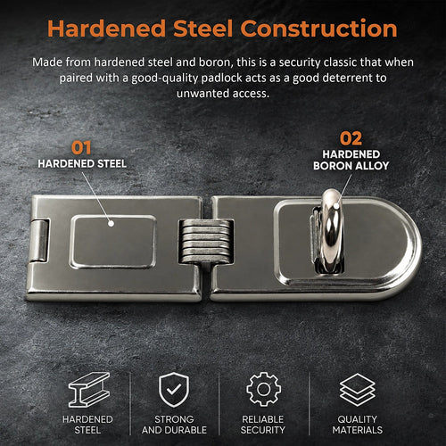 Security Lock Hardened Steel Fixed Staple Hasp 6-1/4 in. L