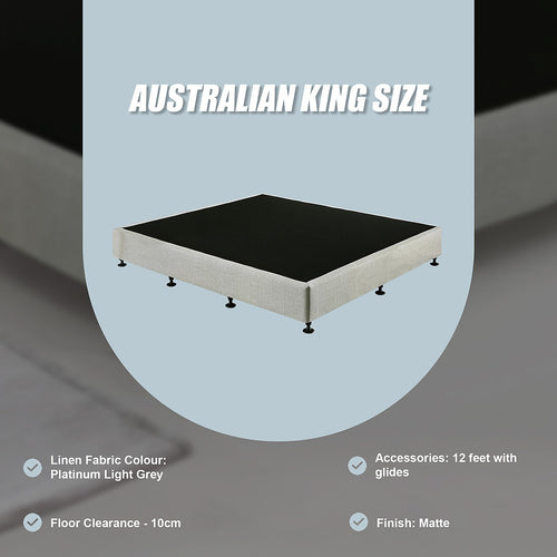 King Slatted Ensemble Bed Base - Platinum Light Grey Linen Breathable Cover