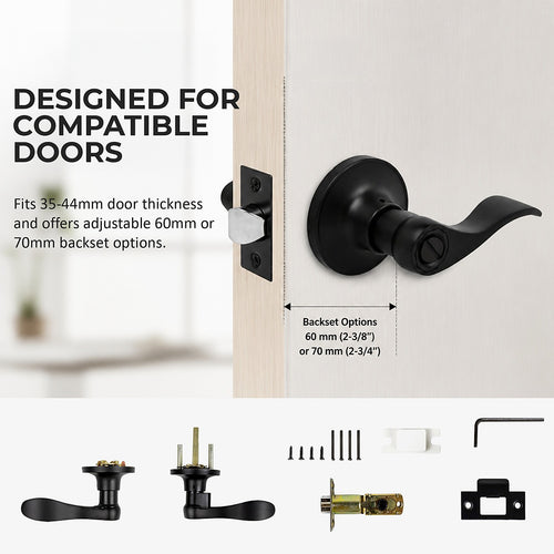 Door Handle Set Lever – Privacy Function with Wave-style Black Design and Functional Style