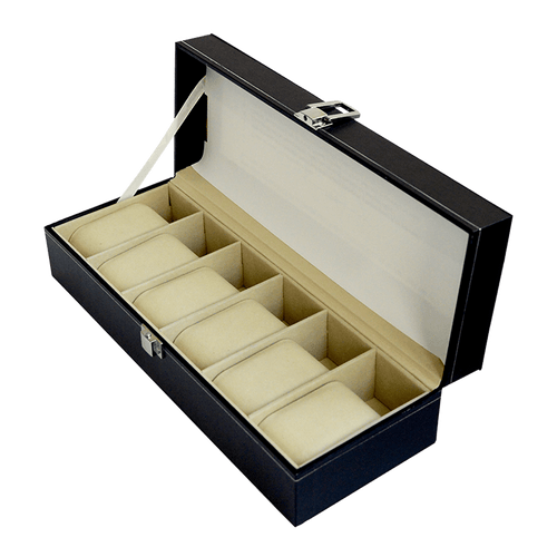 6 Slot Men’s Watch Display Case Box Black PU Leather