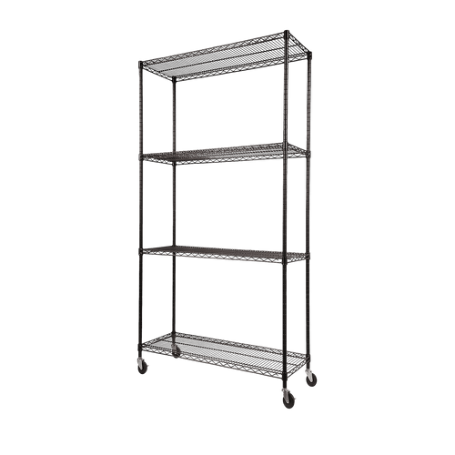 Modular Wire Storage Shelf 900 x 350 x 1800mm Steel Shelving - Baking Black Technology with Wheels