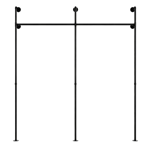 Industrial Pipe Clothes Rack Wall Mounted 201cm Heavy Duty Black