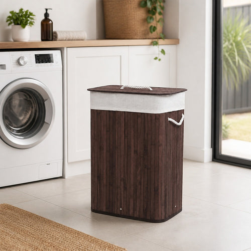 72L Wood Bamboo Laundry Hamper with Lid & Removable Liner Bag