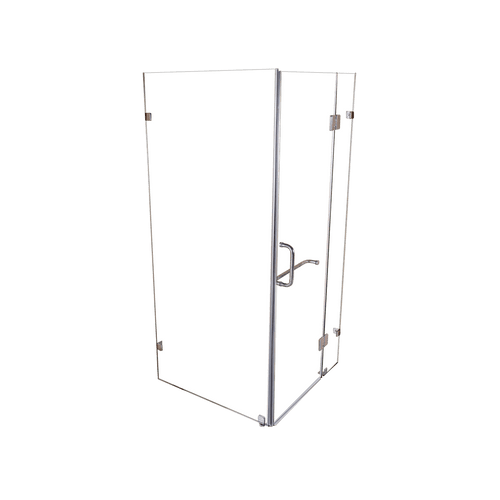 Frameless 10mm Glass Shower Screen 100 x 70cm Nickel Hinges/Brackets and Round Handle