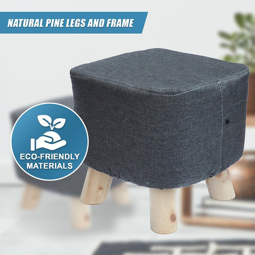 Charcoal Fabric Ottoman Foot Stool Rest Pouffe Wood Padded Seat Squircle