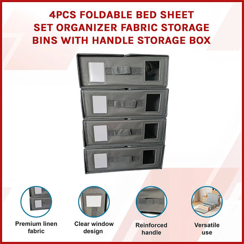 Foldable Fabric Storage Bins 4pc Set with Handles – Space-Saving Organisers for Bedroom & Laundry
