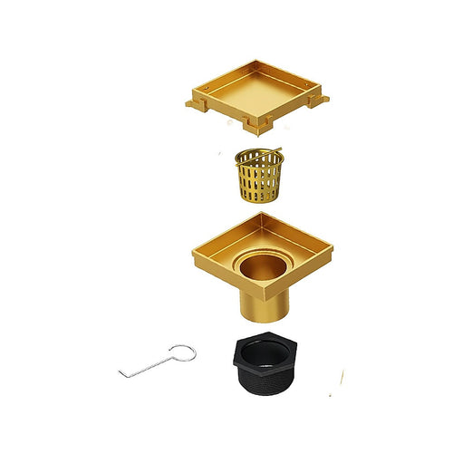 10 x 10cm Square Shower Drain with Tile Insert Grate – Gold Stainless Steel