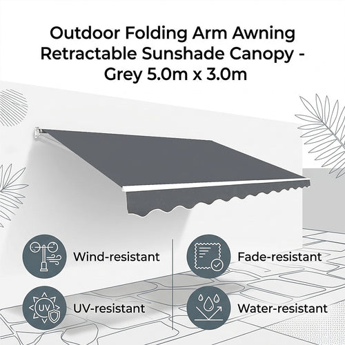 Outdoor Awning Grey - 5x3m Retractable Sunshade