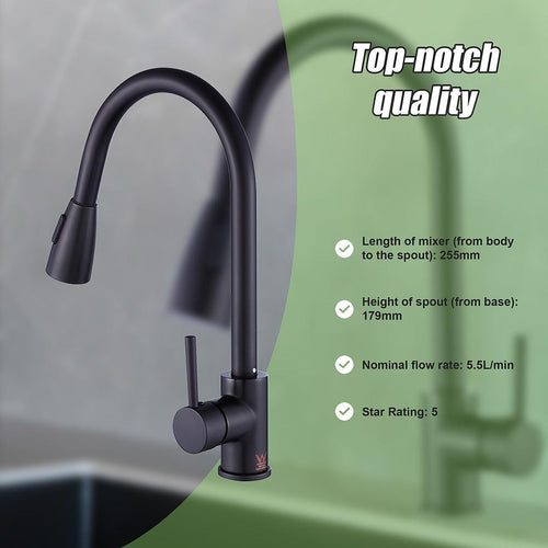  Basin Mixer Pull-Down Tap Faucet -Kitchen Laundry Bathroom Sink in Black