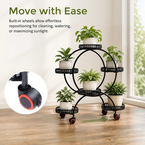 6 Pot Plant Stand with Wheels 4 Tier Plant Shelf