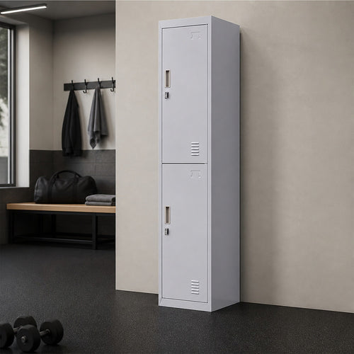 2-Door Metal Locker Cabinet in Grey – Padlock-operated