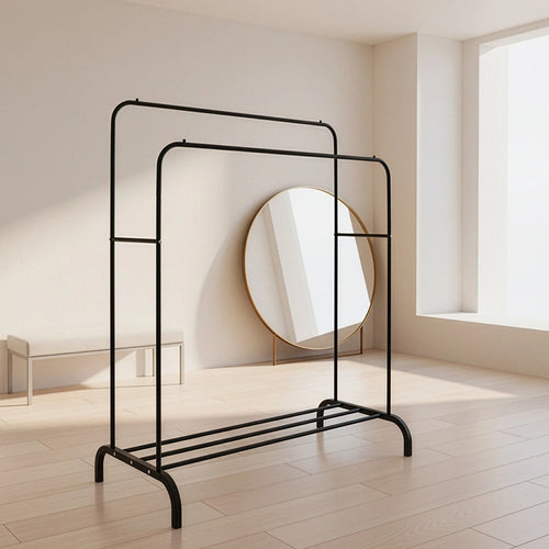 Heavy Metal Double Clothes Rail Hanging Rack Garment Display Stand Storage Shelf