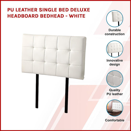 Single PU Leather Bed Deluxe Headboard Bedhead - White