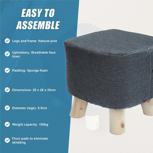 Charcoal Fabric Ottoman Foot Stool Rest Pouffe Wood Padded Seat Squircle