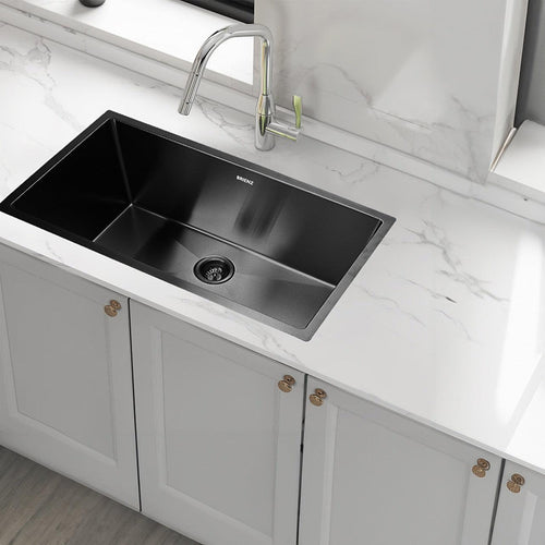 810x450mm Stainless Steel Handmade 1.5mm Sink with Waste in Black with sand finish Finish