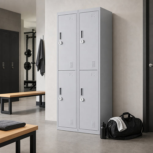4-Door Metal Locker – 2x2 Layout, Grey, 3-Digit Combination Lock