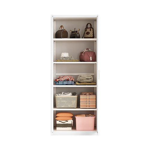 80x200cm 2-Door White Steel Shelf Wardrobe with White Handle Storage Cabinet