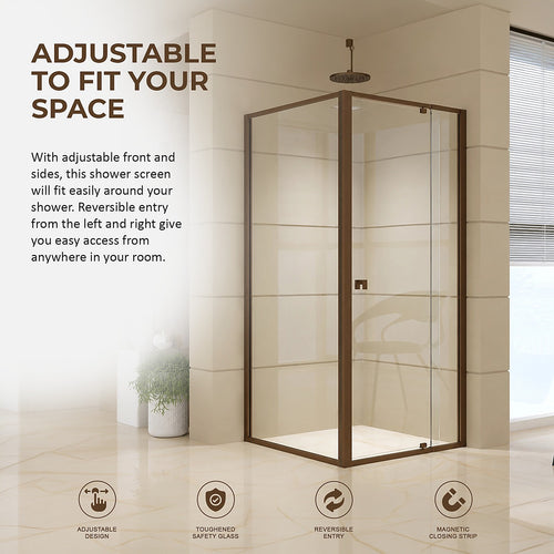 Semi-Frameless Shower Screen – Dust Brown, Front: (82~90)x195cm, Side: (98~101)x195cm