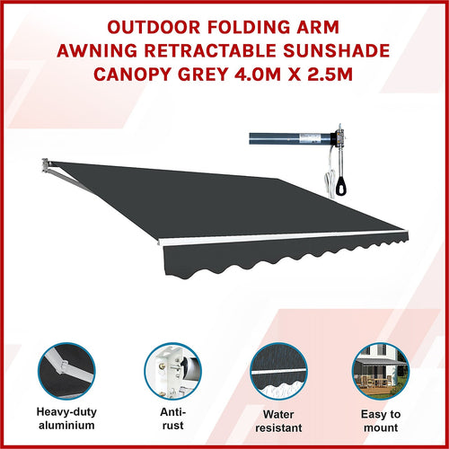 Outdoor Awning Grey - 4x2.5m Retractable Sunshade