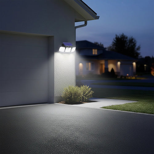 Solar Motion Sensor LED Security Light – Outdoor Waterproof Floodlight, 3 Adjustable Heads, IP65