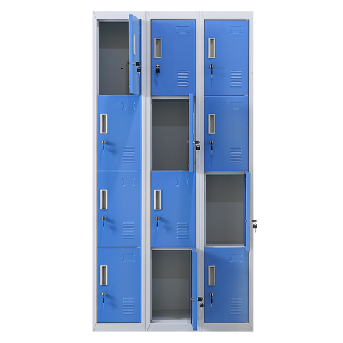 12-Door Locker – Grey with Blue Door with Standard Lock with 2 Keys | Secure Storage for Office, Gym or School Use