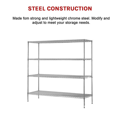 Modular Chrome Wire Storage Shelf 180 x 150 x 60cm Steel Shelving