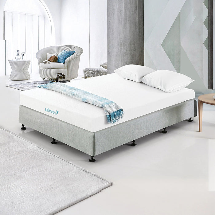 Queen Slatted Ensemble Bed Base - Platinum Light Grey Linen Breathable Cover