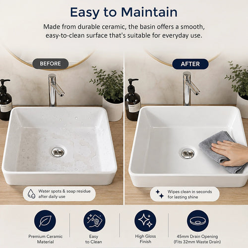 Ceramic Above Counter Bathroom Basin White 48cm