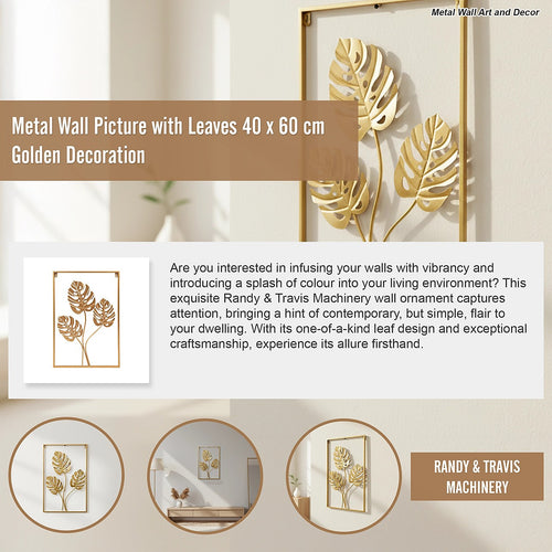 Metal Wall Picture with Leaves 40 x 60 cm Golden Decoration