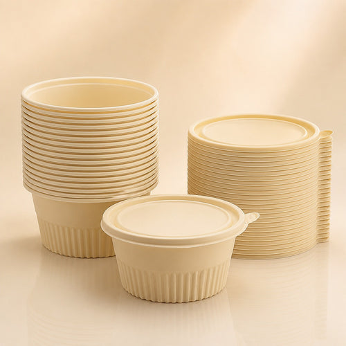100PCS Corn Starch Food Containers with Lids Round Takeaway Boxes 750mL