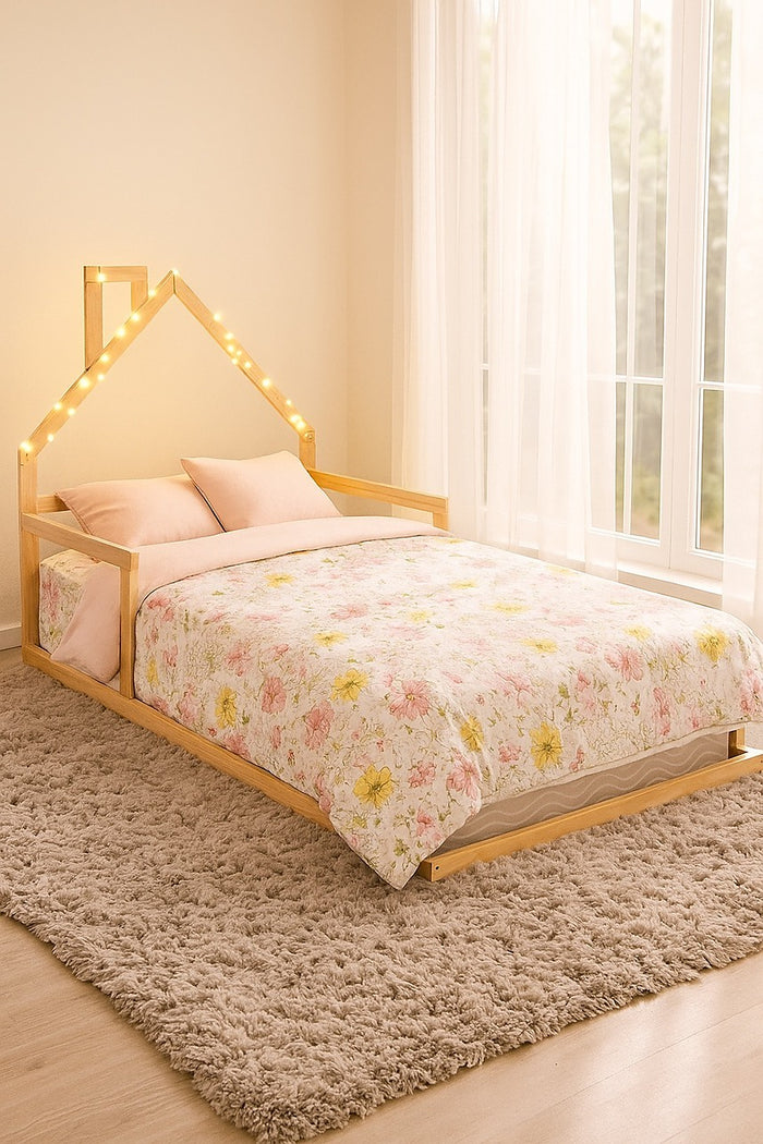 Low Bed for Kids - Wood Pine Wood Single Floor Bed