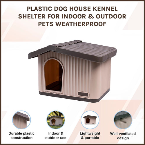 Plastic Dog House Kennel Shelter for Indoor & Outdoor Pets, Weatherproof