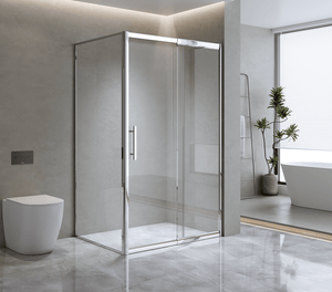 Adjustable 1500x1010mm Single Door Sliding Glass Shower Screen with Shower Handle Style 2 - Chrome