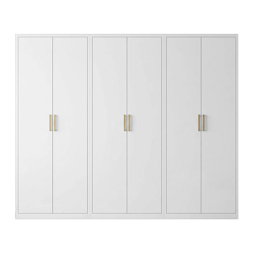 240x200cm 6-Door White Steel Hanging Wardrobe with Gold Handle Storage Cabinet