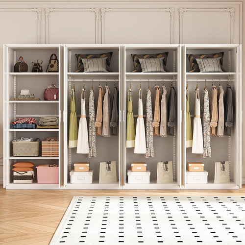 320x200cm 8-Door White Steel 3 Hanging and 1 Shelf Wardrobe with White Handle Storage Cabinet