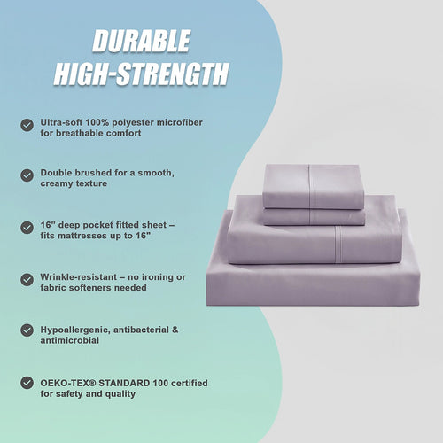 Double Bed Sheet Set – 1800 Series Microfiber, Deep Pocket, Soft & Breathable, Grey