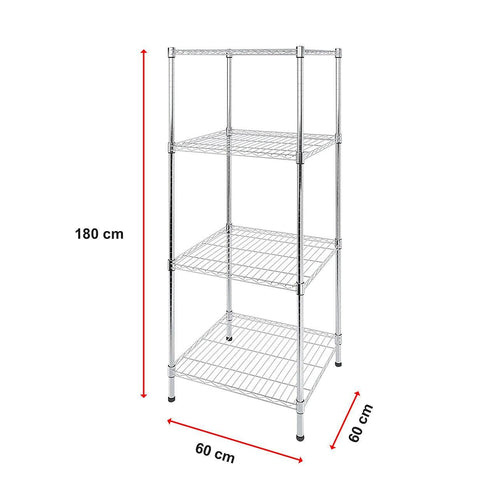 Modular Wire Storage Shelf 600 x 600 x 1800mm Steel Shelving - Carbon Chrome Plated