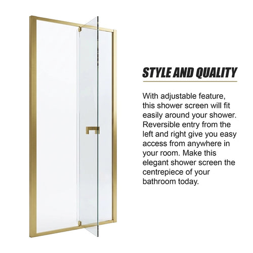 Adjustable Semi Frameless Shower Screen Front: (82~90)x195cm with Gold Hardware and No Side Return