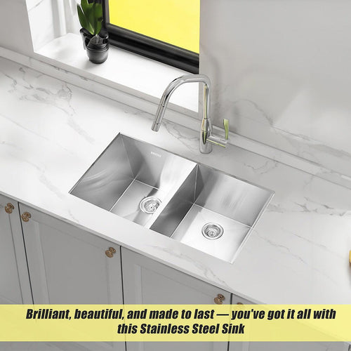 820x457mm Handmade Stainless Steel Sink with Waste and Drain Plug - Undermount/Topmount