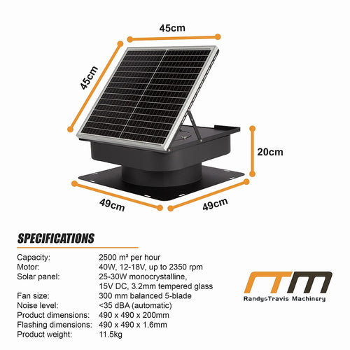 30W Solar Roof Vent Fan Exhaust for Home Garage & Van Ventilation