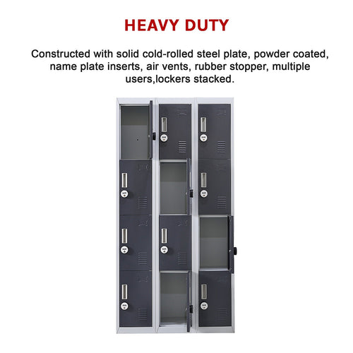 12-Door Locker – Grey with Charcoal Door with 4-Digit Combination Lock | Secure Storage for Office, Gym or School Use