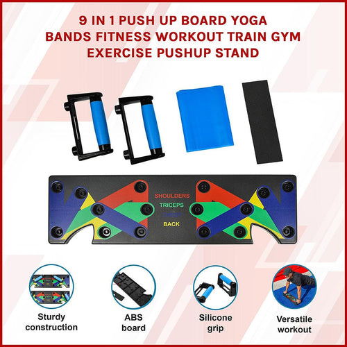 9 in1 Push Up Board Yoga Bands Fitness Workout Train Gym Exercise Pushup Stand