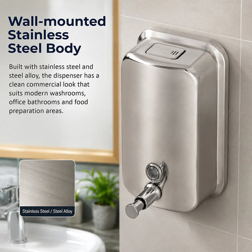 Stainless Steel Soap Dispenser - 1000ml Wall-Mounted Manual Pump