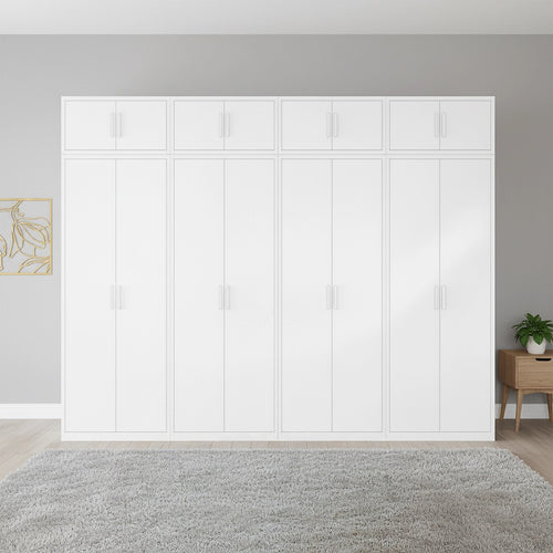 320x240cm 8-Door White Steel 2 Hanging and 2 Shelf Wardrobe with White Handle Storage Cabinet