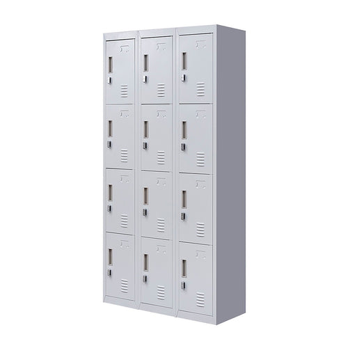 12-Door Steel Locker – Grey, Padlock-operated