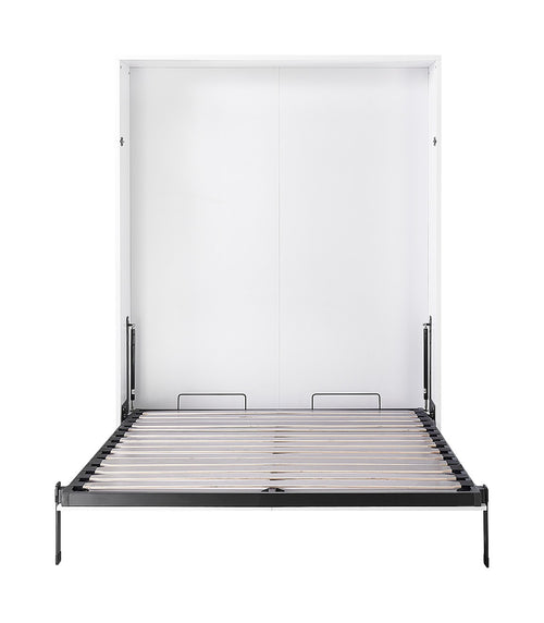 Queen Wall Bed in White – Space Saving Murphy Bed Kit with Silver Door Handle