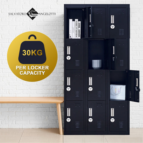 12-Door Locker – Black with 4-Digit Combination Lock | Secure Storage for Office, Gym or School Use