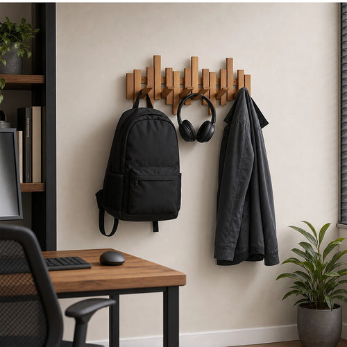 Wood Wall Mounted Coat Rack with 6 Flip Down Hooks 44cm Foldable Bamboo Wall Hook Rack